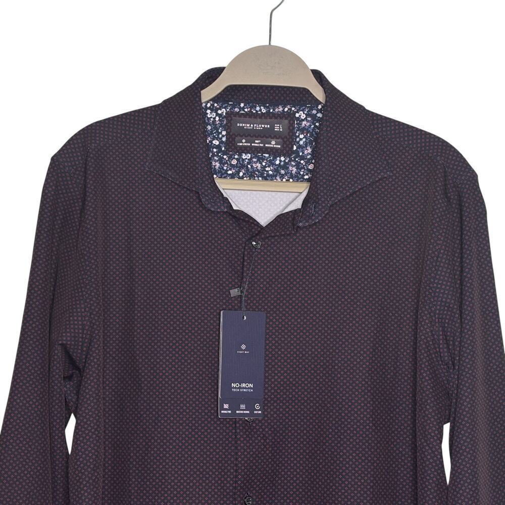 Denim & Flower Men's Tech Comfort Buttondown Shirt Navy Red Dots Size Large - Picture 3 of 6